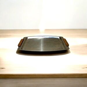 Vintage MCM Interpur Walnut Handled Stainless Bar Service Tray